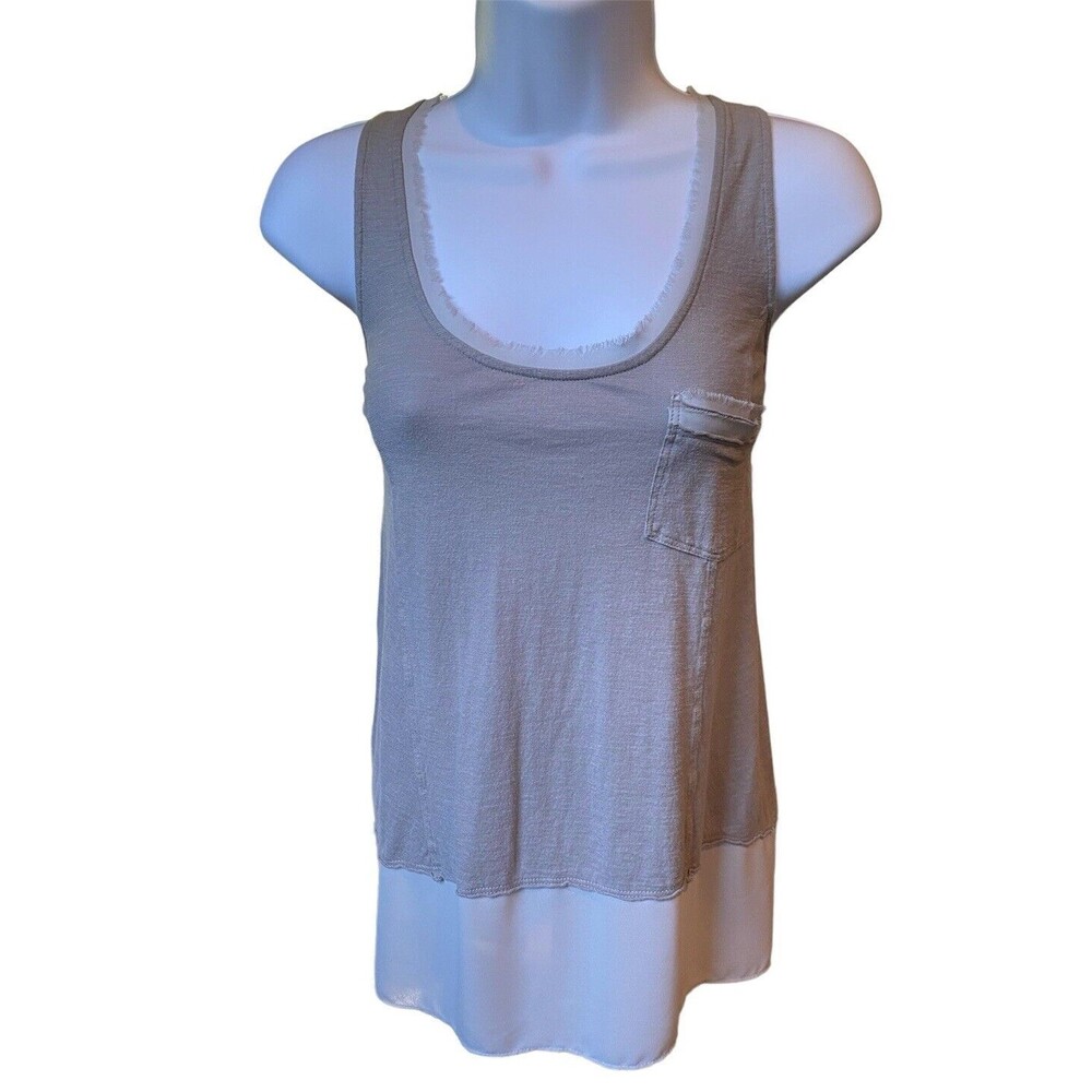 Pure + Good Top Tank Tunic Women's S Anthropologie  2 tone Gray Fray detail EUC